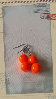Glass Pearl Earrings Neon Orange