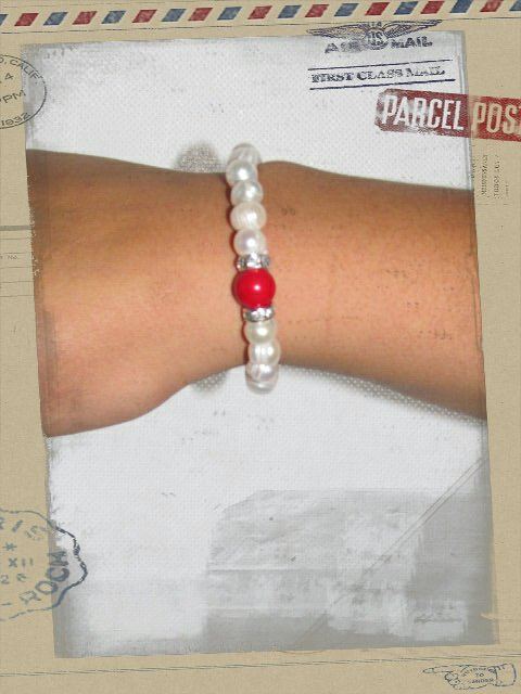 Fresh Water Pearl with a spot of Red