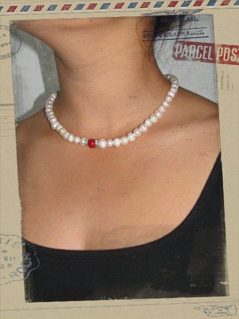 Fresh Water Pearl with a spot of Red Necklace