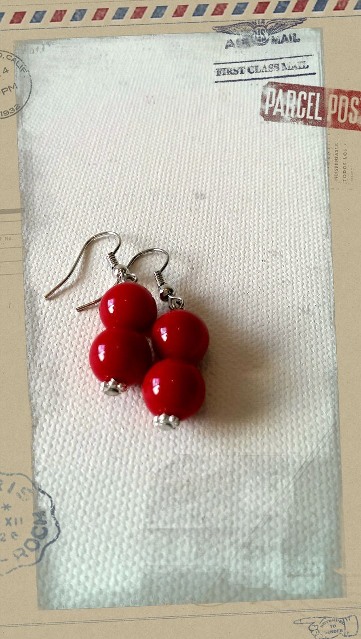 Glass Pearl Earrings Blood Red