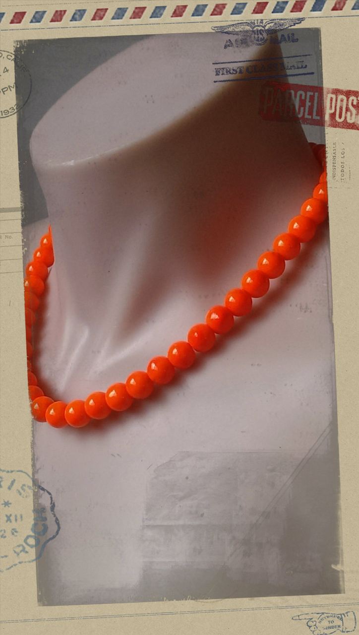 Glass Pearl Necklace Neon Orange